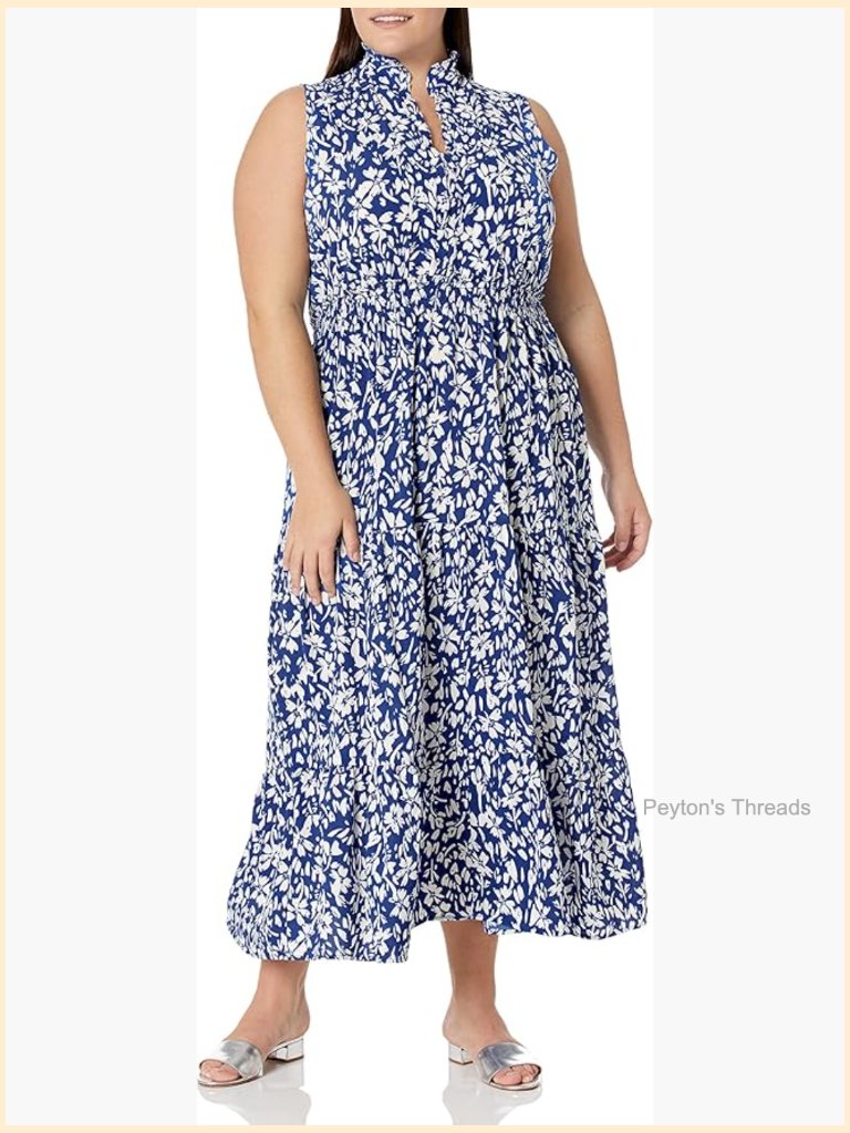 Smocked Waist Ruffle Neckline Maxi Dress